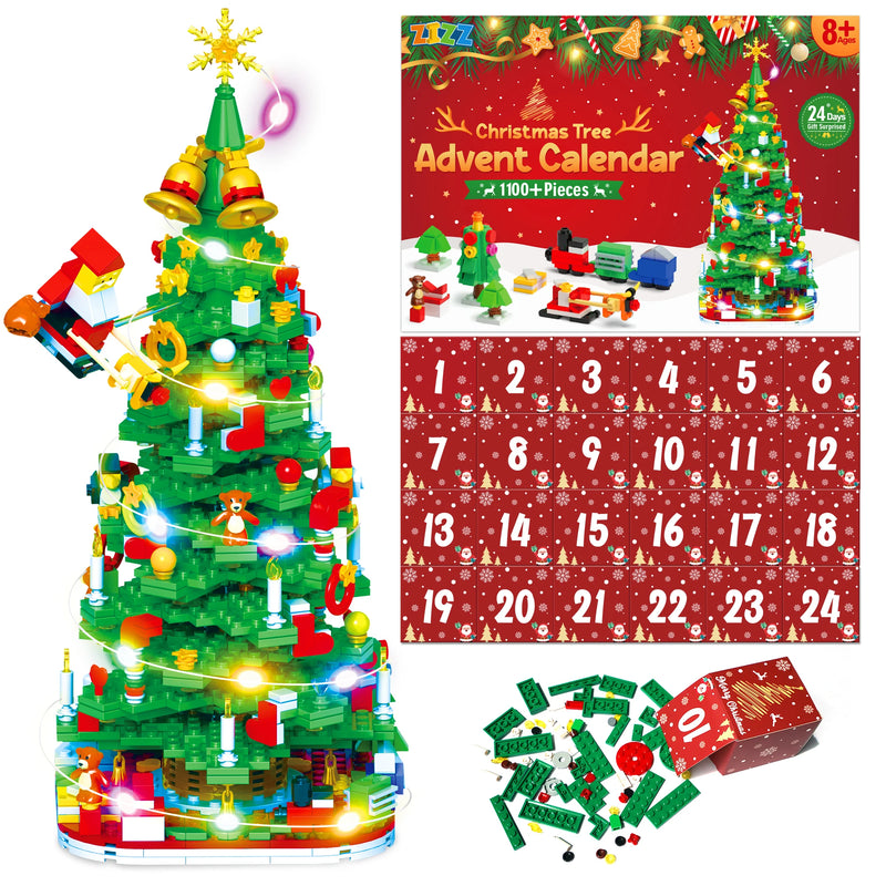 Christmas Tree Advent Calendar Building Set - 24 Days of Holiday Surprises & Festive Fun, Christmas Gift for Kids