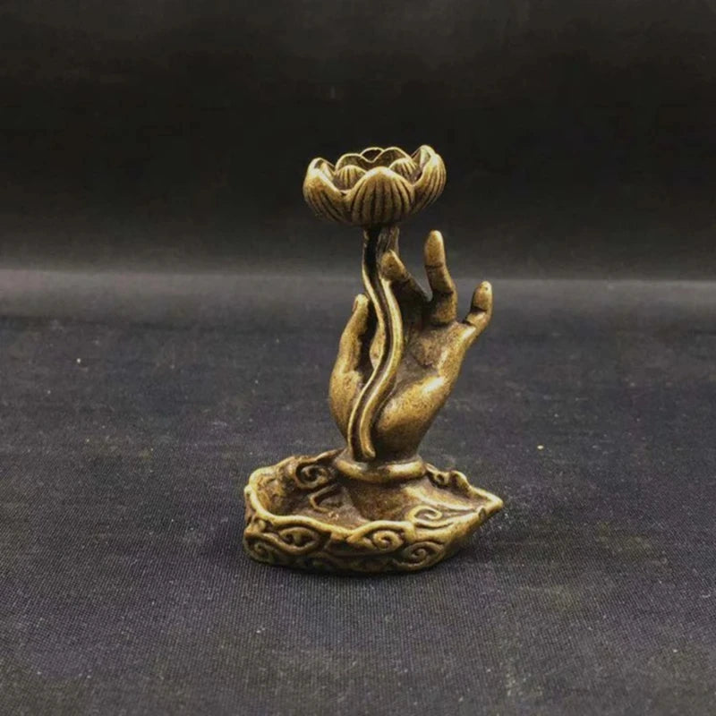 Vintage Buddha Hand Lotus Incense Burner Smoke Waterfall Incense Base Metal Backflow Incense Holder For Home Teahouse Tea Table