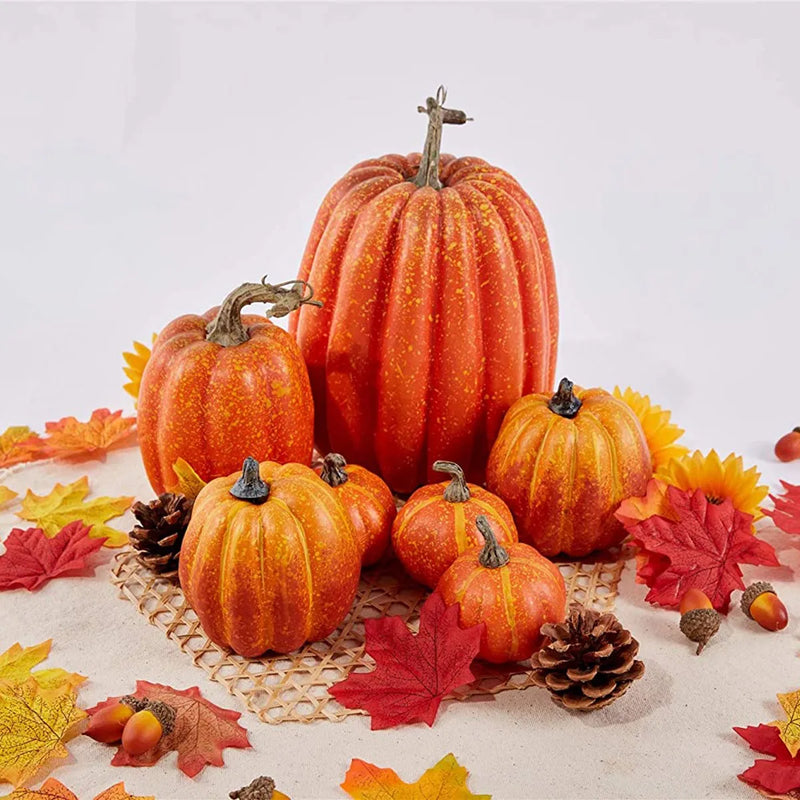 7pcs Artificial Pumpkin Halloween Decoration Thanksgiving Harvest Festival Fall DIY Craft Halloween Home Party Decoration Props