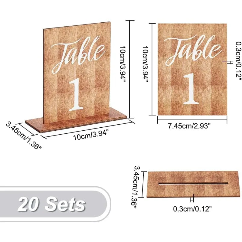 20 Sets Table Numbers Rectangle Wooden Sign Wedding Table Numbers with Wooden Base Rustic Wedding Centerpieces for Reception