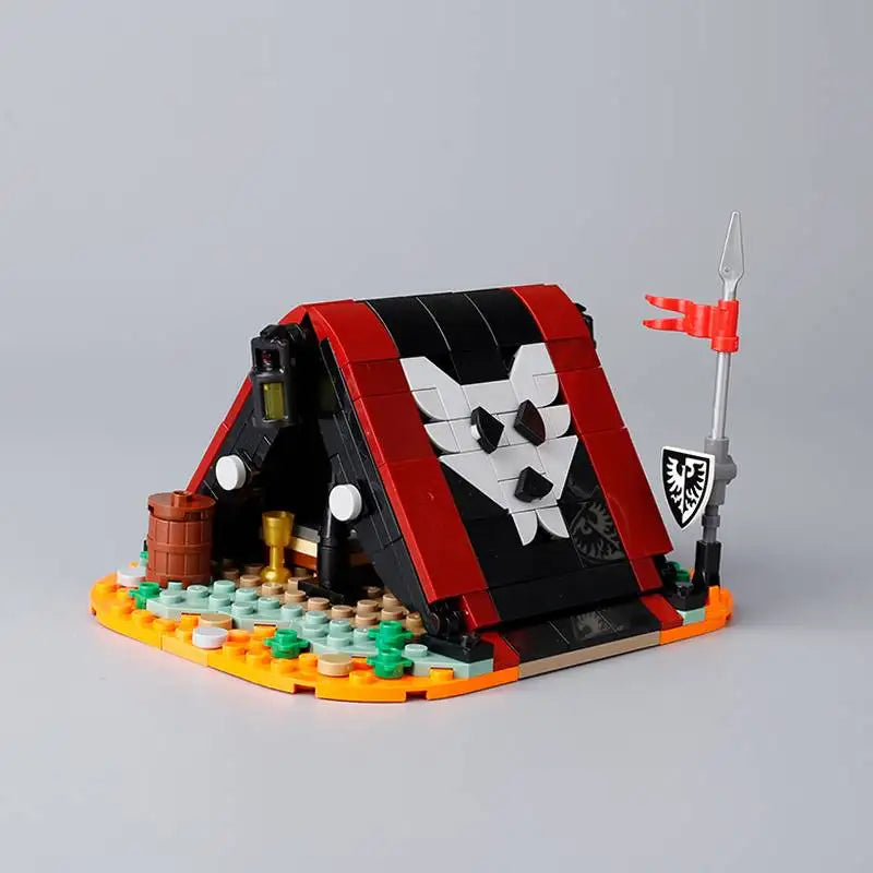 MOC Medieval Castle Building Blocks kit Tent Campfire Siege Car Hanging Cage Trial Bench Guillotine Weapon Toys Gifts Mini Brick