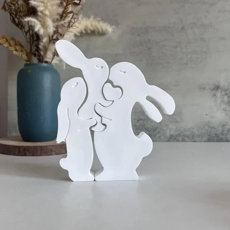 Rabbit Family Silicone Mold Bnuuy Family Concrete Plaster Casting Mould Easter Series Heart Rabbits Plaster Ornaments Molds