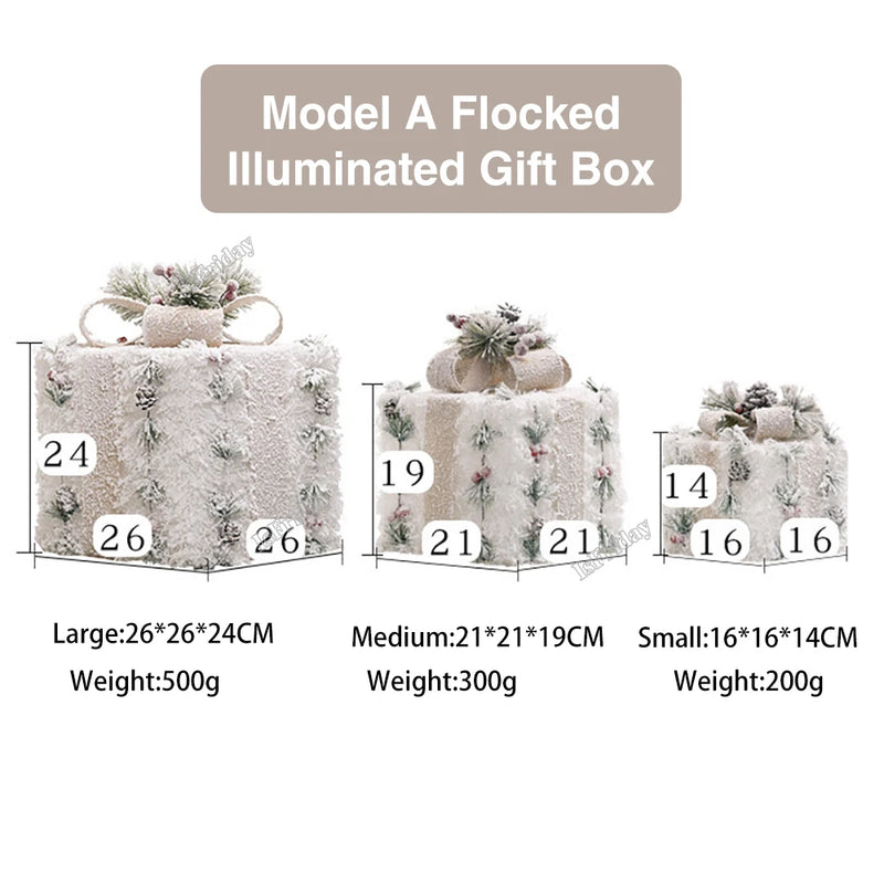 3pcs Christmas Glowing Gift Box With Bow Folding Luminous Box Ornaments For Home Party Desktop Christmas Decoration 2023 Navidad