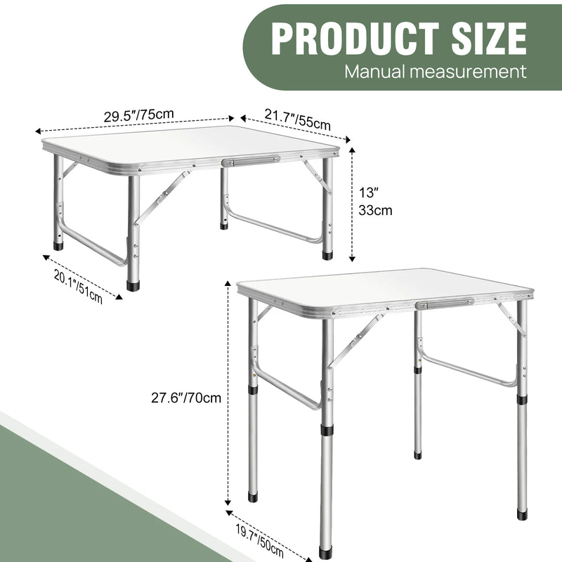 Mini Folding Camping Table, Aluminum Frame with Carry Handle, Adjustable Height, Portable Lightweight and Easy to Carry,
