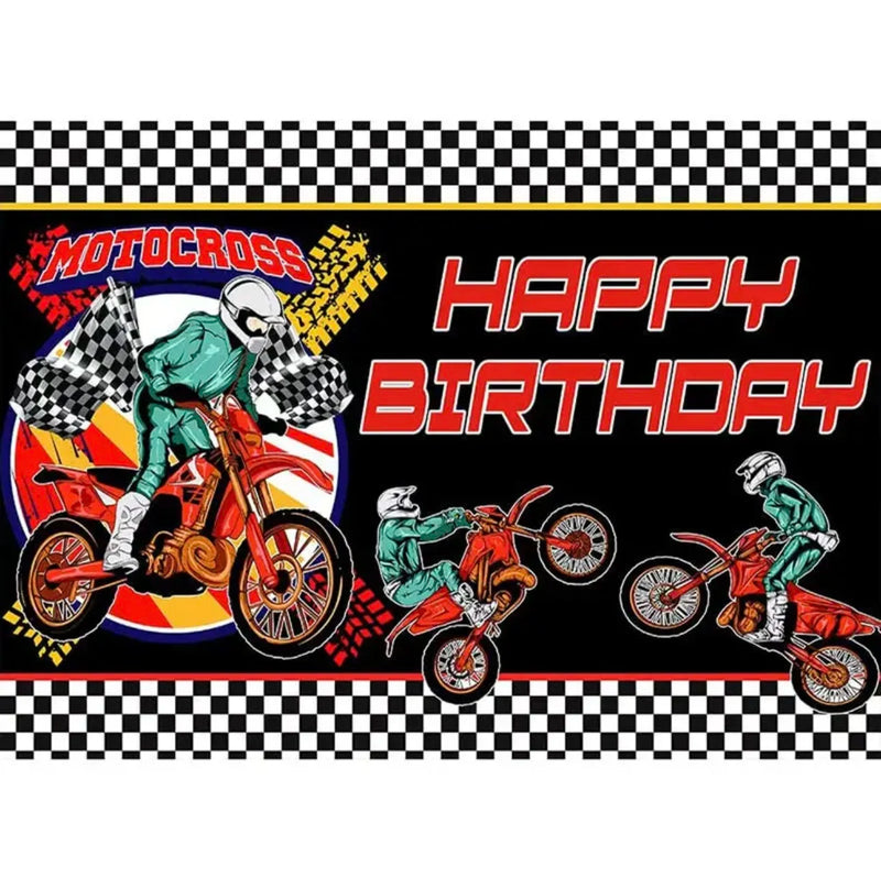 Motocross Racing Theme Backdrop Motorcycle Dirt Bike Photography Background for Boys Birthday Party Decoration Cake Table Banner