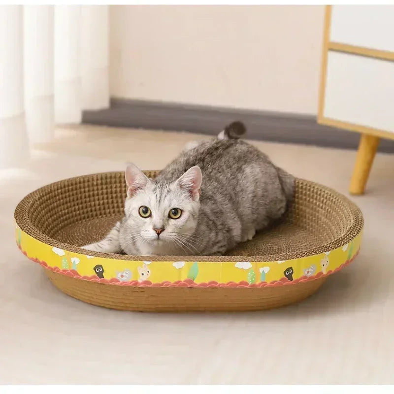 Durable Oval Corrugated Scratcher Board with Accessories for Grinding Claws and Providing Fun Toys for Cats