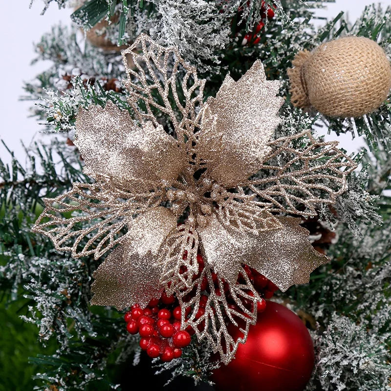 5/10Pcs 9CM Christmas Decoration Artificial Flowers Xma Tree Pendant Ornaments Home Decor Navidad New Year 2025 Party Supplies