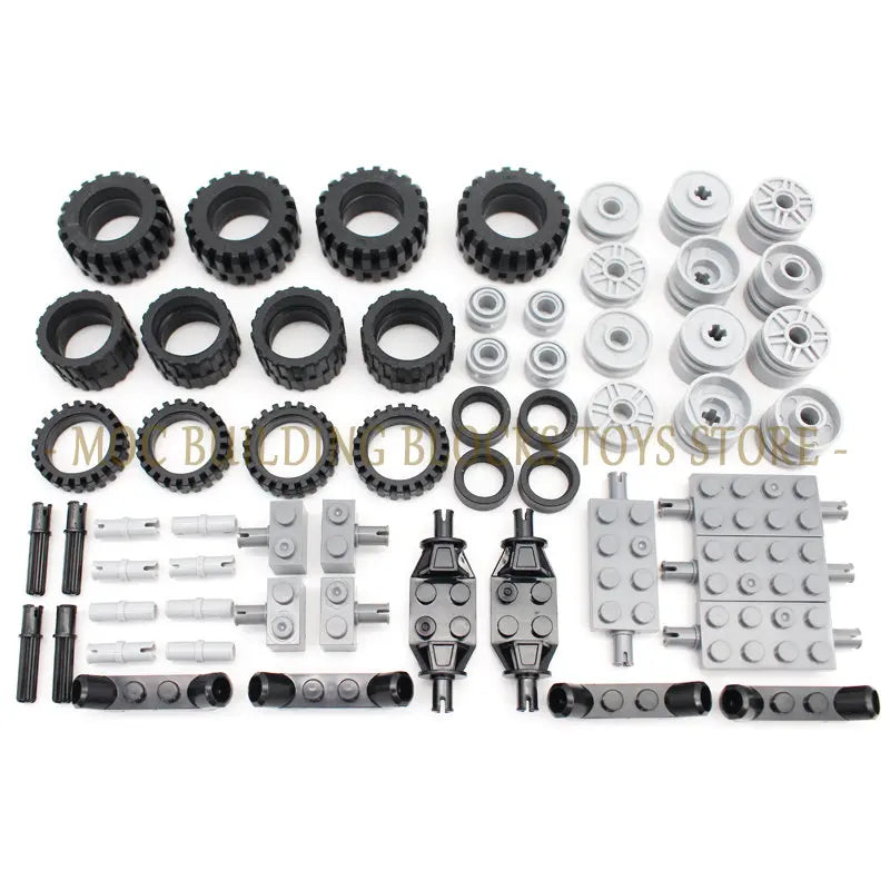 56PCS Moc Technical Wheel Building Blocks Bricks Pin Tyre Axle Connector Car Technology Automobile Parts Set Toy