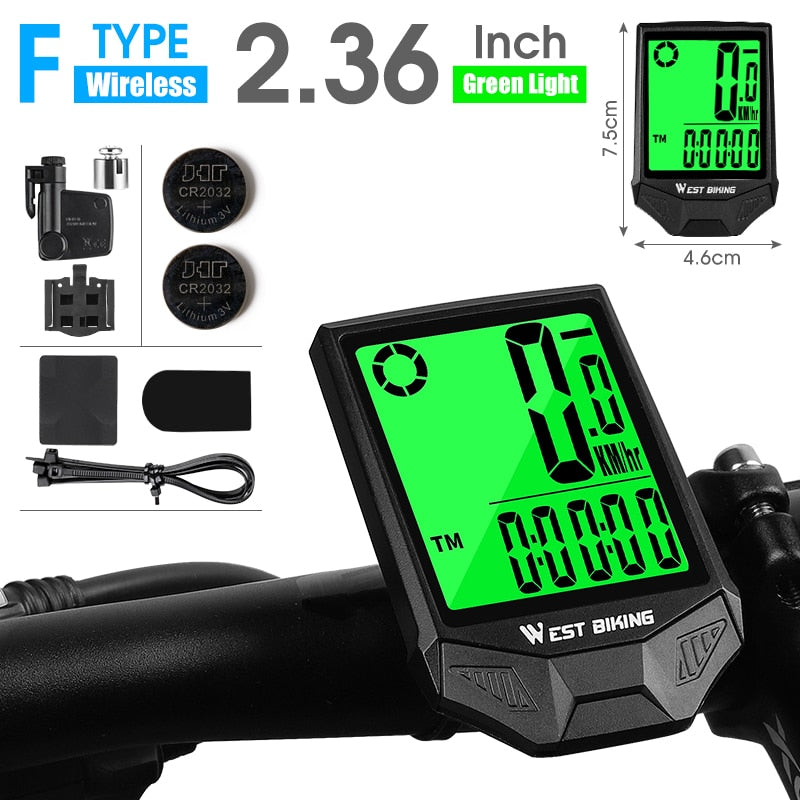 WEST BIKING Wireless Bicycle Computer Backlight Waterproof Cycling Speedometer Mechanical Magnet Speed Sensor Bike Odometer