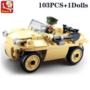 103PCS Military WW2 Amphibious Car Model Bricks Army Soilder Figures Building Blocks Sets Educational DIY Toys For Kids Gifts