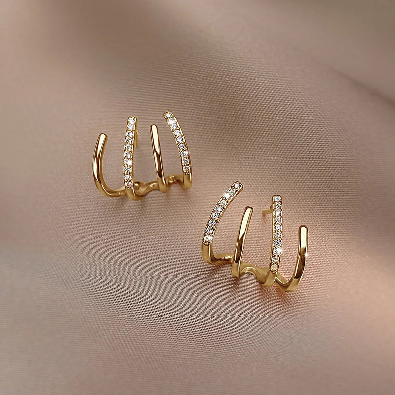 New Trendy Crystal Claw Women's Stud Earrings Full Rhinestone Elegant Korean Fashion Girls Luxury Ear Jewelry Unusual Earrings