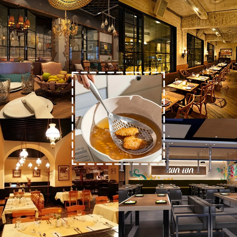 1 piece stainless steel skimmer with large slotted spoon for kitchen strainer for frying and hot pot