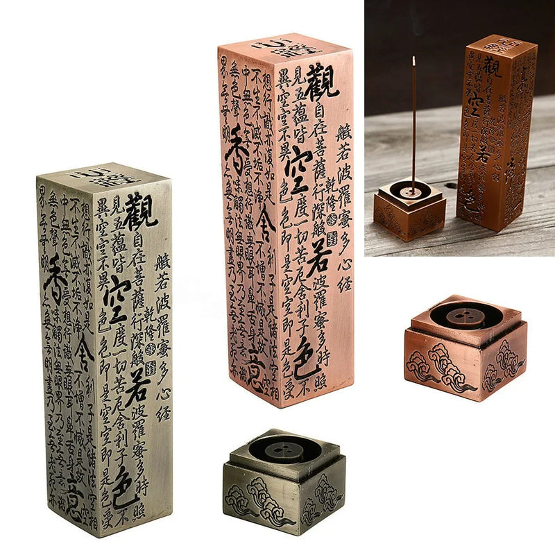 Incense Burners Heart Sutra Alloy Buddhist Incense Stick Burning Joss Insence Box Burner Home Decor Antique Aromatherapy Stove