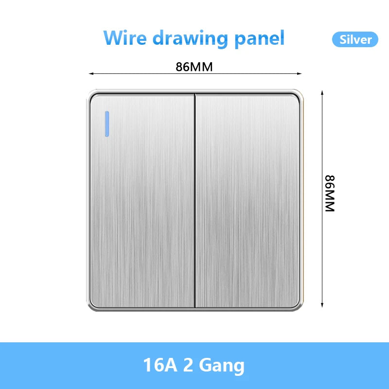 86 Type UK Standard Wall Light Switch 16A Brushed Panel ON OFF Home Power Rocker Push Button Switch 1/2/3/4 Gang 1/2Way