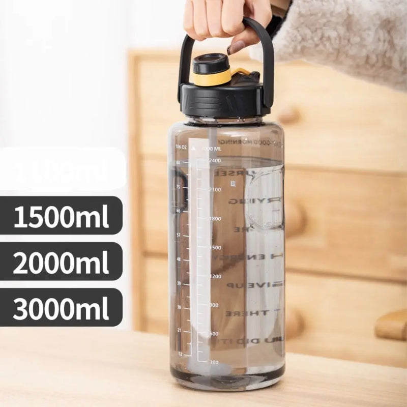 1.5L/2L/3L Sports Water Bottle Portable Leakproof Large Capacity Water Jugs Lightweight with Time Marker Clear Drink Bottle