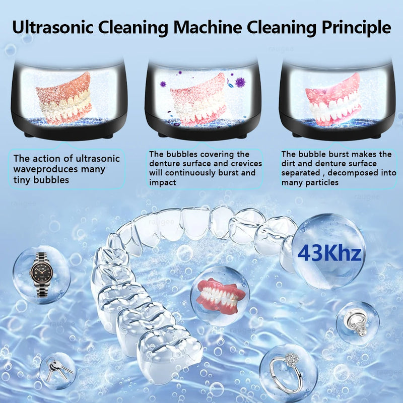 Ultrasonic Retainer Cleaner 43kHz Professional UV Cleaner for Dentures Mouth Guard Aligner Jewelry Ultrasound Washing Machine