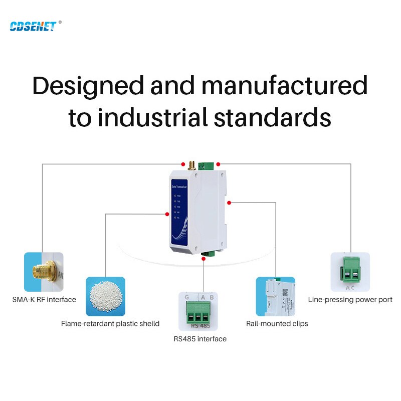 LoRa Module 433MHz RS485 Half duplex 30dBm Long Range 8km Modbus Din-Rail High Performance Wireless Data Transmission Relay LBT