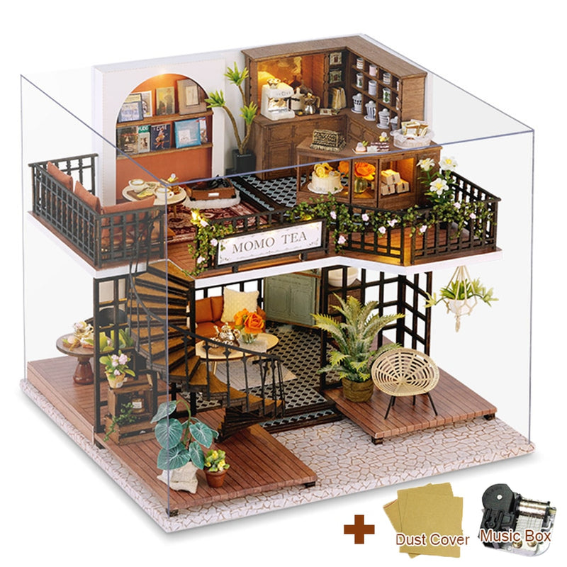 Cutebee Miniature Dollhous Japanese Style Doll House Accessories Furniture Miniatures Building Mini Wooden Roombox Toy Gift