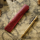 Genuine Leather Pencil Bag with Flower Embossed Leather Boy's and Girl's School Students Pen Holder Simple Retro Pencil Bag