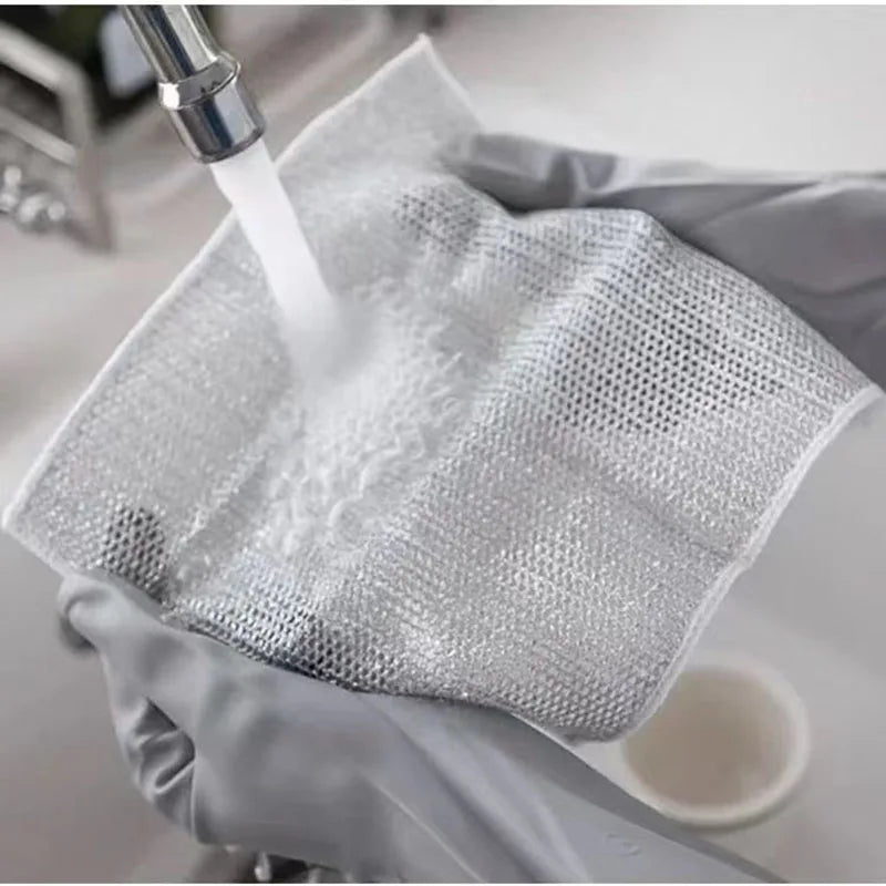 Quick Drying Silver Wire Cleaning Dish Cloth Metallic Line Scouring Pad Household Wet Rag For Kitchen Gadget