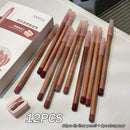 Matte Lipliner Wood Pencil Waterproof Velvet Brown Red Lip Contour Pen Lip Liner Lipstick Lasting Non-stick High Pigment 12Color