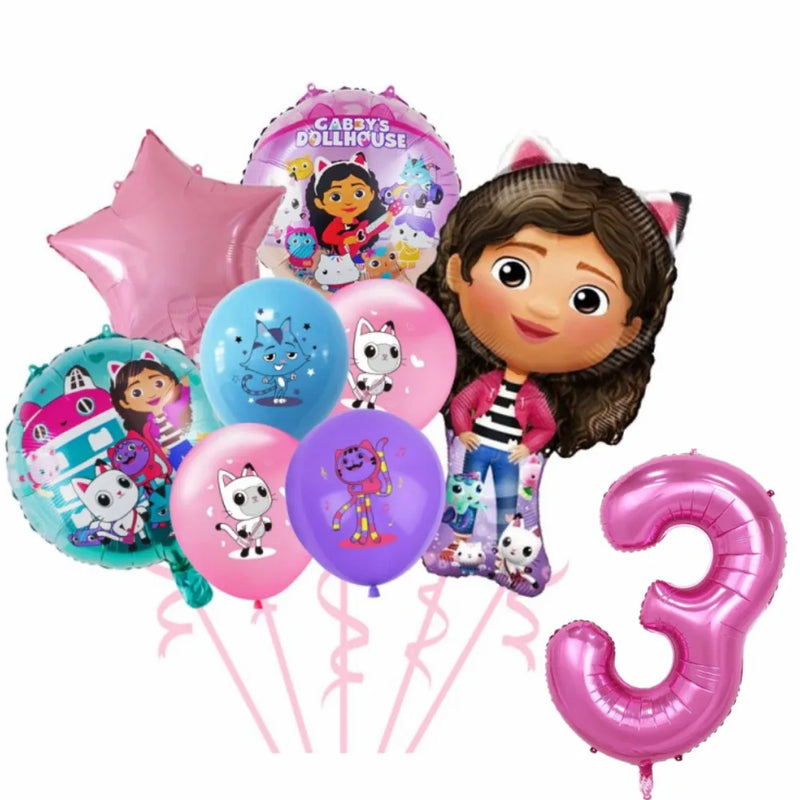 New Gabby Dollhouse Cats Birthday Party Decoration Balloon Pink Cartoon Tableware Backdrop Baby Shower Kids Girls Party Supplies