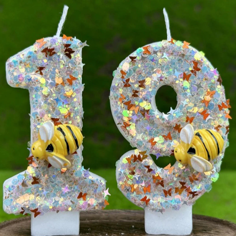 3D Number Cake Decorating Candles Glitter Bees Digital Candles Cake Topper Birthday Party Party Cake Decoration