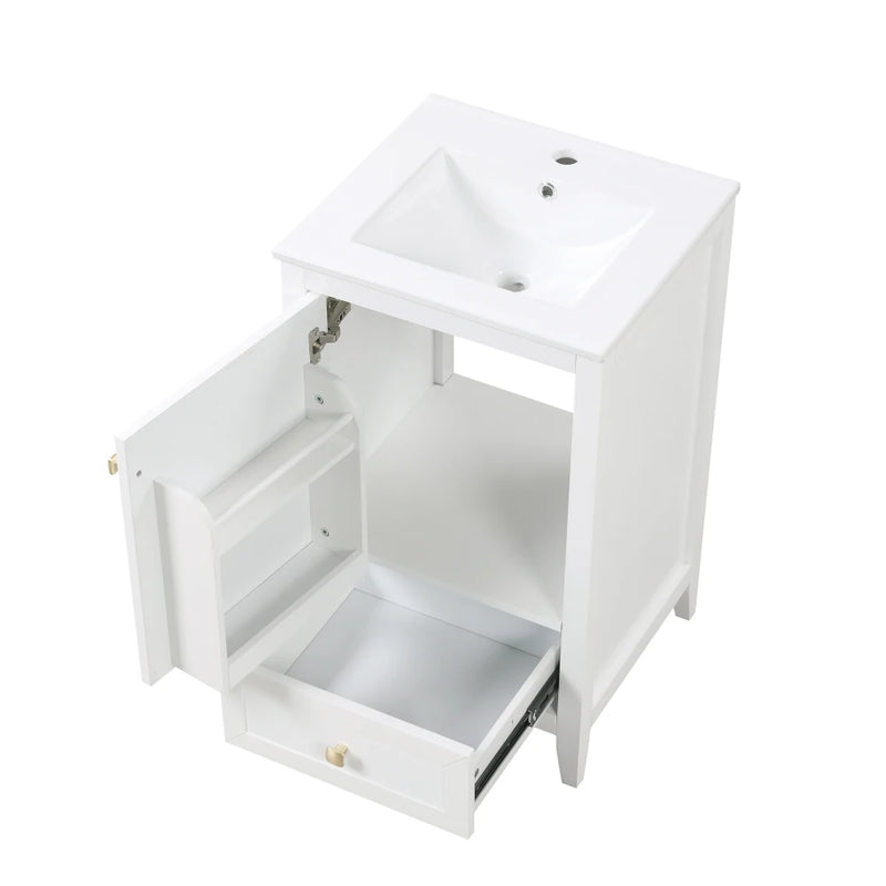 20" Bathroom Vanity with Sink, Bathroom Cabinet with A Door, Door Shelf Storage and Adiustable Foot Pads, A Drawer, Black