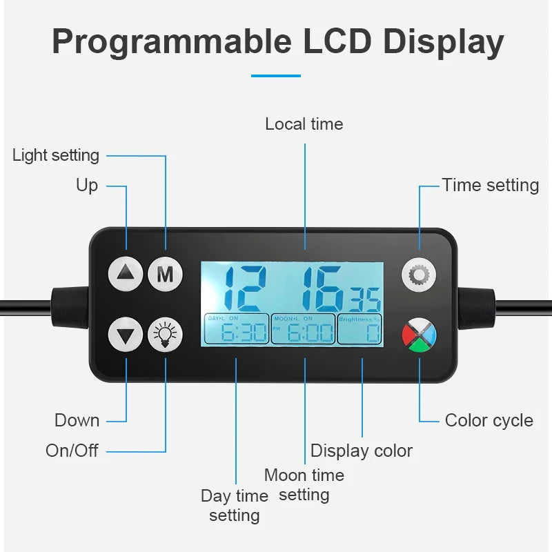 Full Spectrum Aquarium LED Lighting 14W-36W Programmable Sunrise and Sunset Aquarium Light Lamp for Plant Fish Reef Coral Tanks