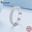 Bamoer 925 Sterling Silver Shiny Zircon Wide Ring Simple Eternity Band for Women Valentine's Day Gift Luxury Fine Jewelry BSR383
