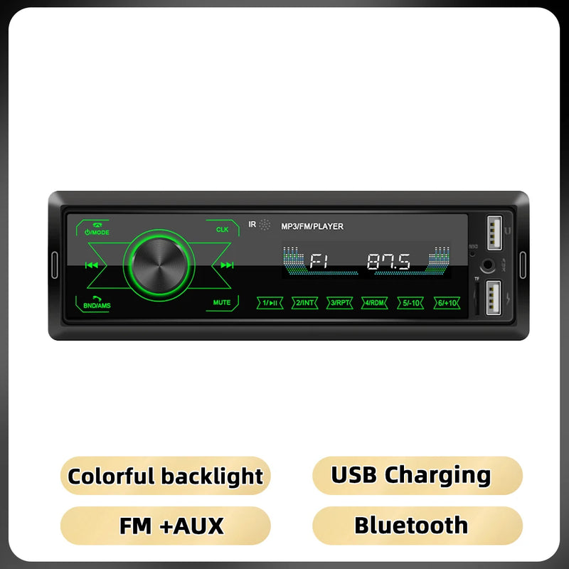 Podofo 1Din Double USB MP3 Player ISO Port Car Radio Key Touch USB 4 Channel Audio Output Bluetooth Remote Control Car Stereo