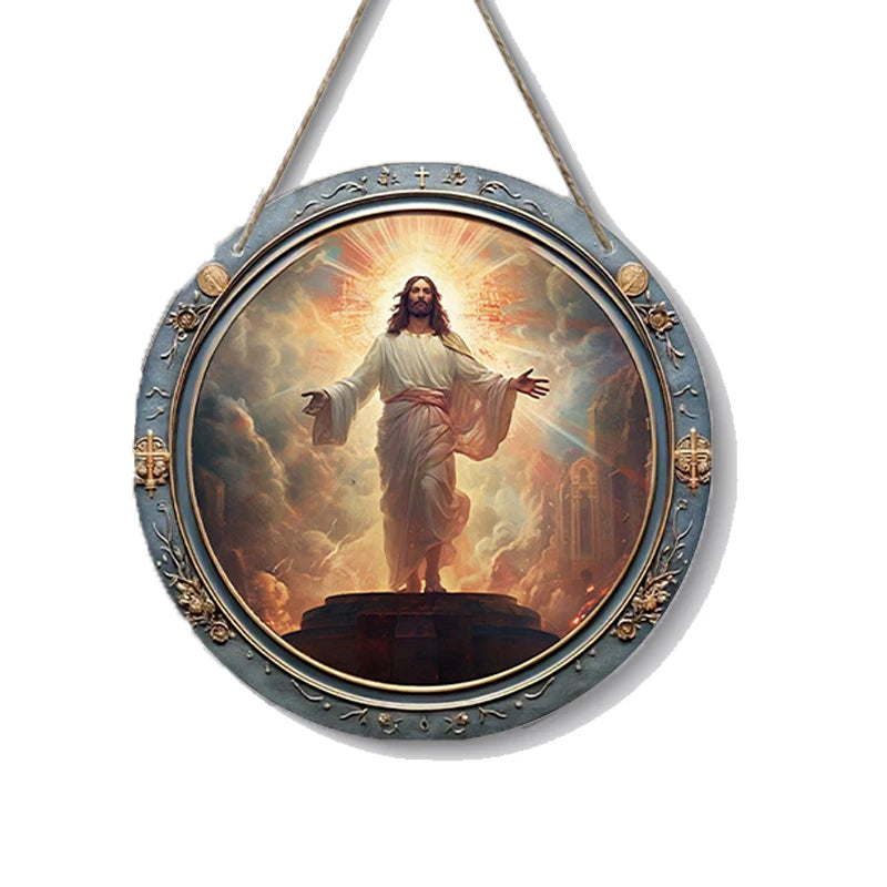 1pcs Easter Nativity Keepsake Christmas Plane Wooden Prayer Pendant Jesus Christ Religiou Hanging Tree Home Furnish Decor Supply