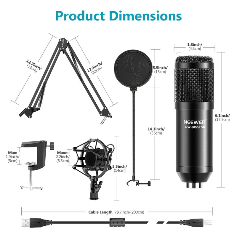 NEEWER USB Microphone,192KHZ/24Bit hypercardioid Condenser Microphone for YouTube Vlogging,Game Streaming,Podcasting,Skype Calls