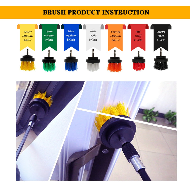 4pcs/set Drill Power Scrub Clean Brush Electric Drill Brush Kit with Extension for Cleaning Car, Seat, Carpet, Upholstery