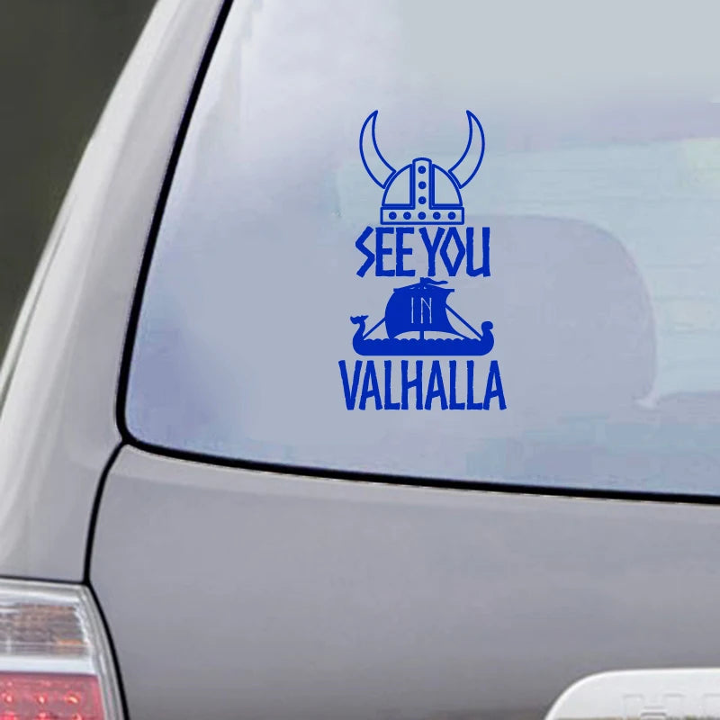 See You In Valhalla Viking Warrior Decal Sticker Car Window Decor , Helmet Norse Nordic Dragon Ship Laptop Decals Decoration