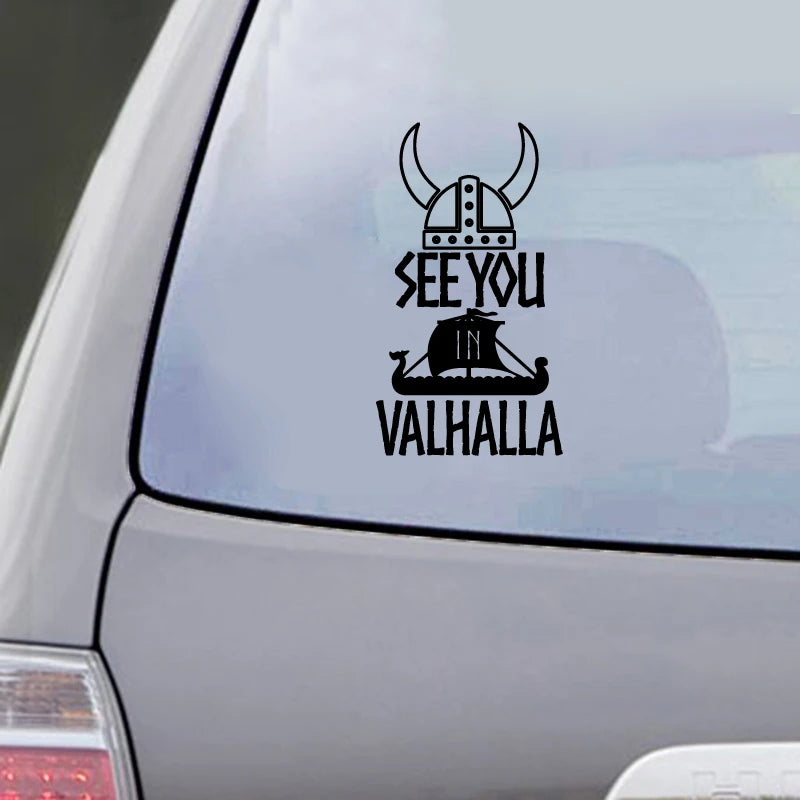 See You In Valhalla Viking Warrior Decal Sticker Car Window Decor , Helmet Norse Nordic Dragon Ship Laptop Decals Decoration