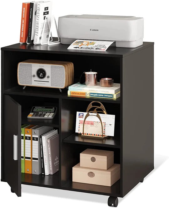 Black Mobile Printer Stand with Adjustable Shelf  DEVAISE