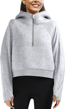 Übergroßer LuLu-Scuba-Hoodie für Damen, Dupes, Innenfleece, halber Reißverschluss, Zitronen-Pullover, Langarm-Tops, Tasche, Daumenloch