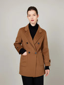 ASSUAL Abrigo acolchado de plumón con bolsillo acolchado y costuras de lana con doble botonadura