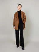 ASSUAL Abrigo acolchado de plumón con bolsillo acolchado y costuras de lana con doble botonadura