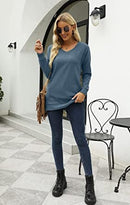 Aloodor Sweatshirt für Damen, Langarm, V-Ausschnitt, seitlich geschlitzter Saum, lässige Tunika-Oberteile