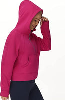 Sudaderas con capucha para mujer Media cremallera Manga larga Fleece Crop Pullover Sudaderas con bolsillos Agujero para el pulgar