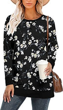 Damen Drop Long Sleeve Sweatshirt Tops Lässige Rundhals-Tunika Sweartshirts mit Seitenschlitzen