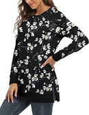 Damen Drop Long Sleeve Sweatshirt Tops Lässige Rundhals-Tunika Sweartshirts mit Seitenschlitzen