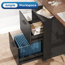 Aktenschrank aus Holz, schwarz, rustikal, braun, DEVAISE, mit 2 Schubladen