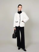 ASSUAL | Abrigo grueso de piel sintética cálida de invierno Abrigo de bolsillo con cuello redondo