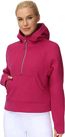Sudaderas con capucha para mujer Media cremallera Manga larga Fleece Crop Pullover Sudaderas con bolsillos Agujero para el pulgar