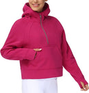 Sudaderas con capucha para mujer Media cremallera Manga larga Fleece Crop Pullover Sudaderas con bolsillos Agujero para el pulgar