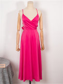 Colorfaith New 2022 Sommerkleid mit Neckholder-Oberteil, trägerlos, rückenfrei, sexy Satin, Retro-Frauen, Frühling, Sommer, reine Kleider DR2019