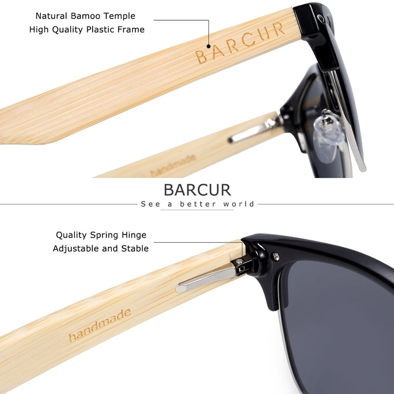 BARCUR Brand Bamboo Polarized Sunglasses Wood Sun Glasses Men Women UV400 Protection lentes de sol hombre